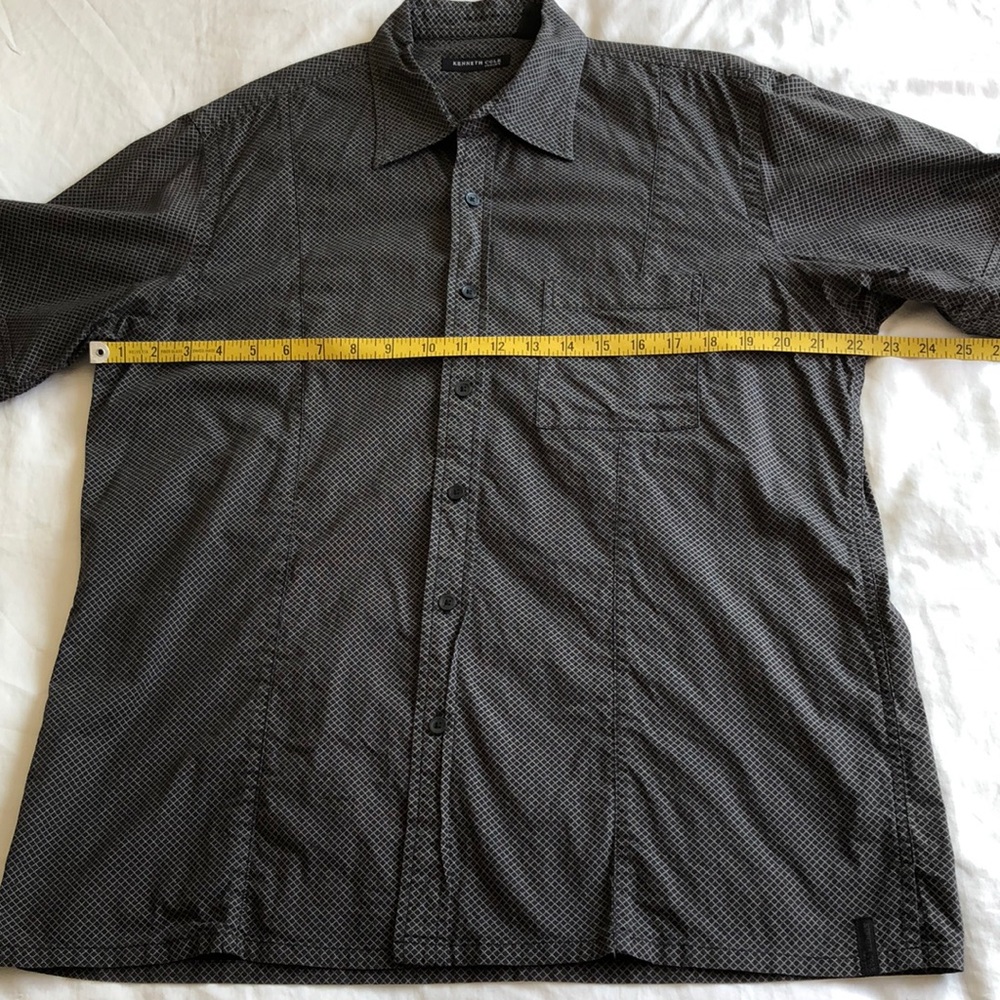L Kenneth Cole Short Sleeves Button Up Shirt Black Cotton Print Diamond Pattern - Picture 5 of 6